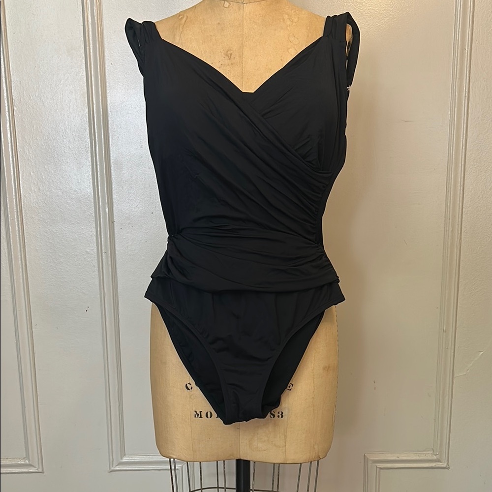 Classic Black One-Piece Swimsuit with Draped Waist